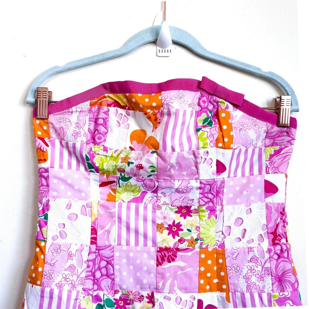 Vintage Lilly Pulitzer Preppy Patchwork Strapless Dress Size 6 Pink Coquette - Picture 4 of 9